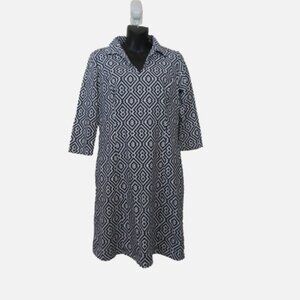 J McLaughlin Size Small 3/4 Sleeve Printed Shift Dress Geometric Catalina Cloth